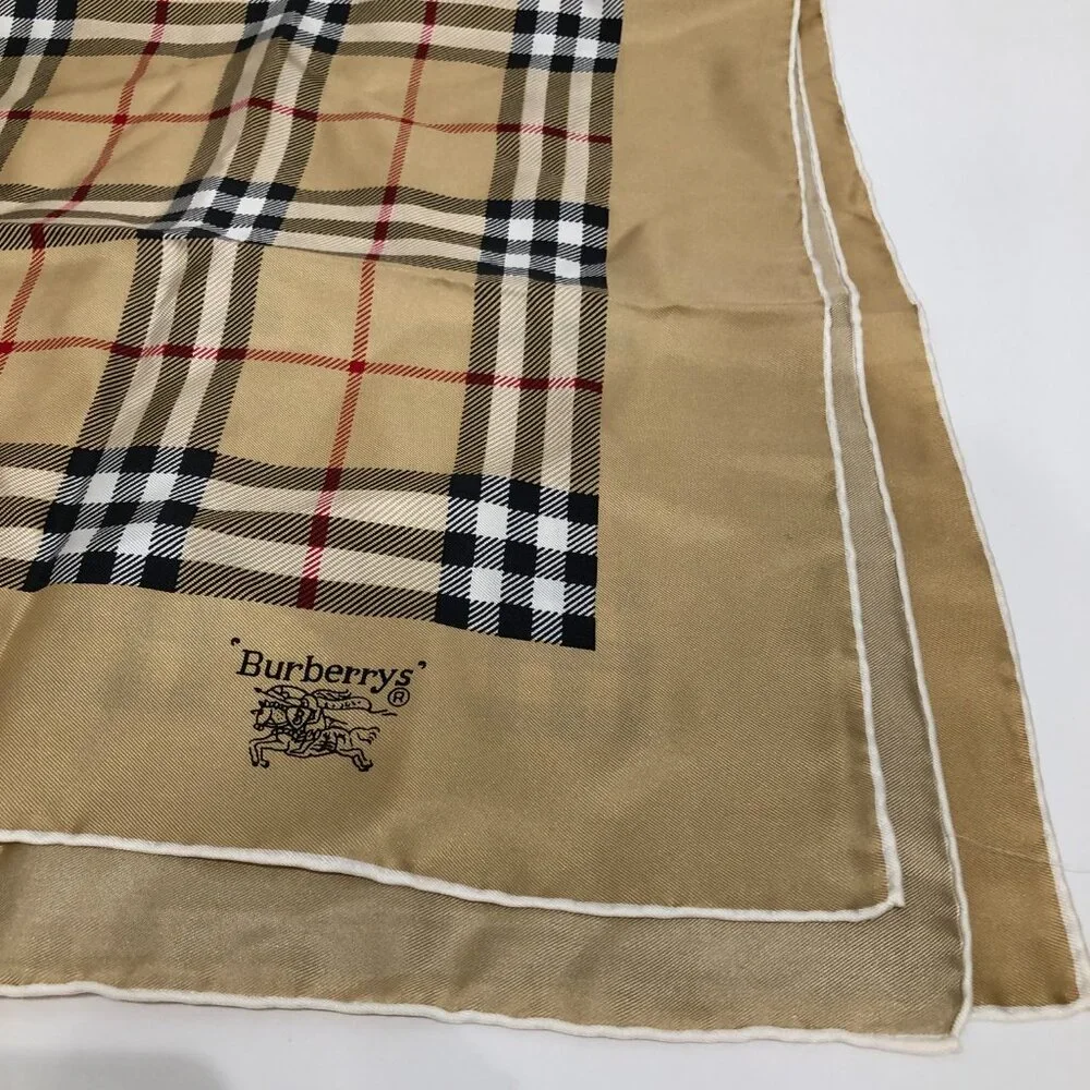 #26 Burberry Beige  Check Silk Scarf Sku# 85315 (Gently Used) - Picture 7 of 13